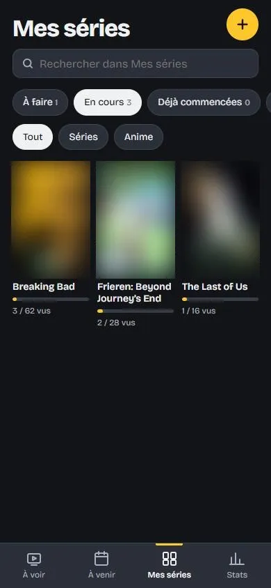 Suivi : écran Mes séries