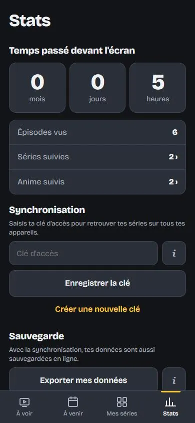 Suivi : écran Stats